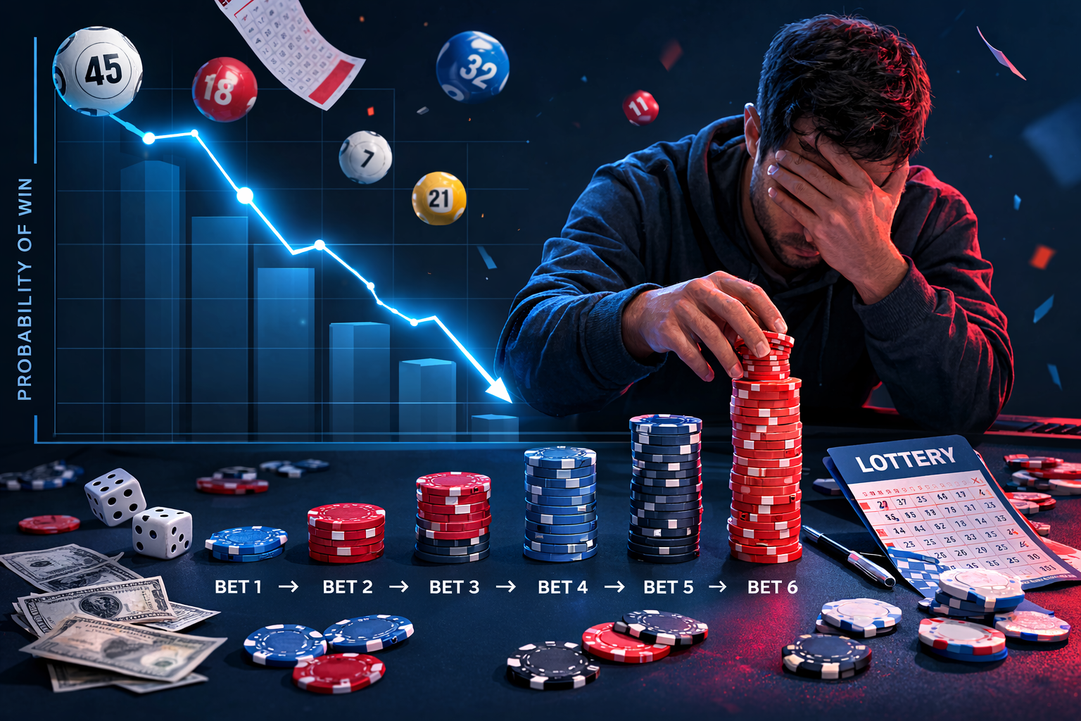 Kayıp kovalamak ve Martingale stratejisinin şans oyunlarında neden kaybettirdiğini gösteren analiz